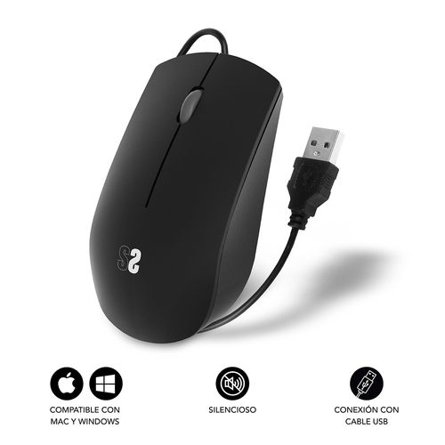 SUBBLIM Raton Business Silencioso con cable USB 1200 DPI Negro
