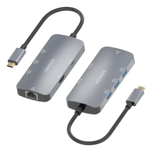 AISENS - USB-C DOCK 6 EN 1, USB-C A 1xHDMI, 1xRJ45, 3xUSB-A, 1xUSB-C PD, GRIS, 15CM