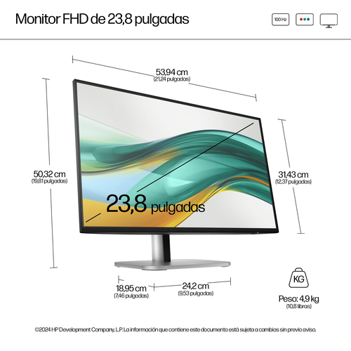 HP Monitor 524PF G5 / 23,8" / FHD / HDMI-DisplayPort-USB(B) / Regulable Altura
