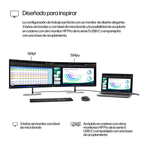 HP Monitor 524PF G5 / 23,8" / FHD / HDMI-DisplayPort-USB(B) / Regulable Altura