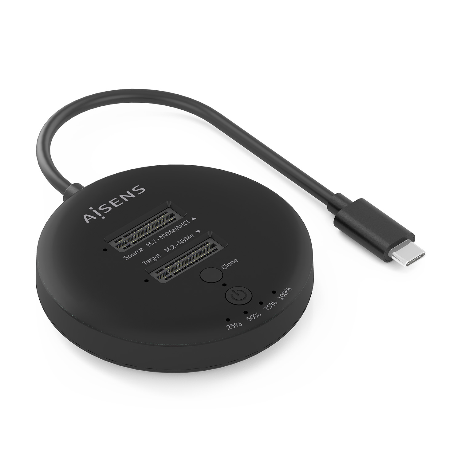 AISENS - ESTACION DE DOCKING DE DOBLE BAHIA NVMe A USB 3.2 GEN2x2, CLONE, NEGRO