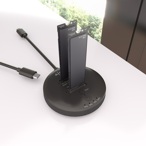 AISENS - ESTACION DE DOCKING DE DOBLE BAHIA NVMe A USB 3.2 GEN2x2, CLONE, NEGRO