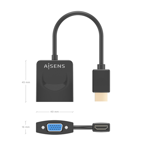 AISENS - CONVERSOR HDMI A SVGA, HDMI A/M-SVGA/H, NEGRO, 15CM