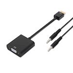 AISENS - CONVERSOR HDMI A SVGA+AUDIO, HDMI A/M-SVGA/H+JACK 3.5/H, NEGRO, 10CM+1.0M