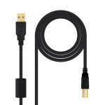 NANOCABLE CABLE USB 2.0 IMPRESORA ALTA CALIDAD CON FERRITA, TIPO A/M-B/M, NEGRO, 5.0M